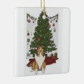 Sheltie by Christmas tree Keramisch Ornament (Rechts)