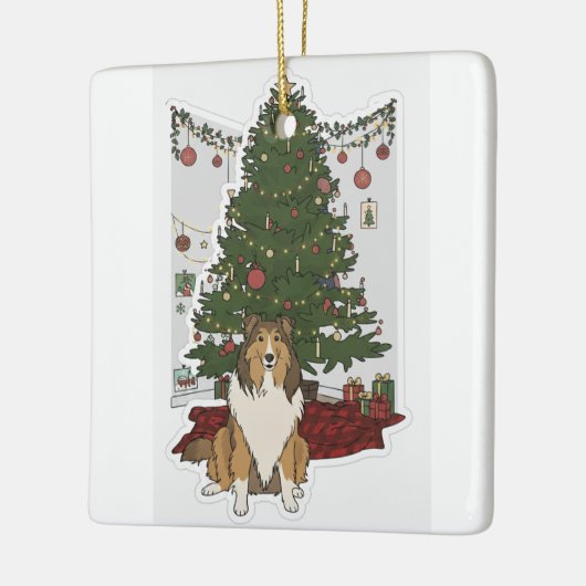 Sheltie by Christmas tree Keramisch Ornament (Links)