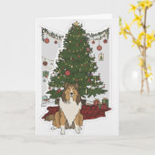 Sheltie by the Christmas tree Kaart (Gele Bloem)