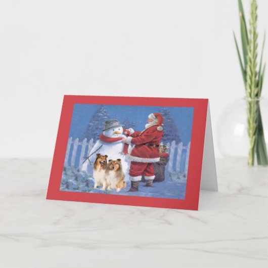 Sheltie Christmas Kaart Santa en Snowman (Voorkant)