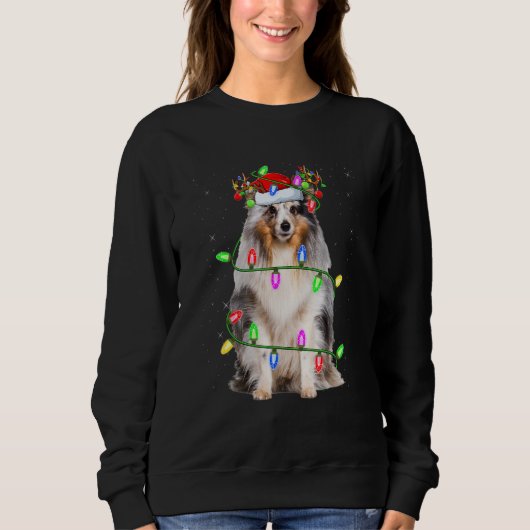 Sheltie Christmas Tree Light Pajama Dog Xmas Trui (Voorkant)