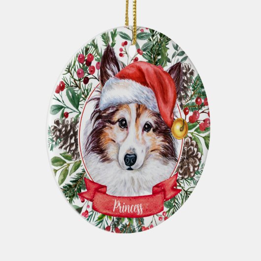 Sheltie Dog Aangepast kerstkerstkerstkerstfeest Keramisch Ornament (Rechts)