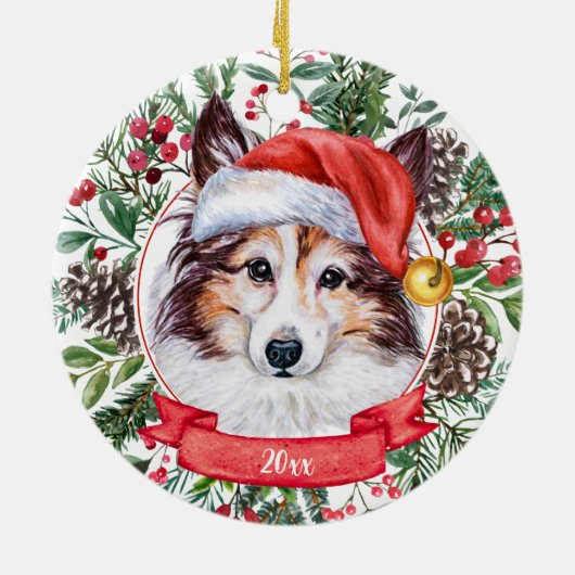 Sheltie Dog Aangepast kerstkerstkerstkerstfeest Keramisch Ornament (Achterkant)