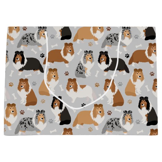 Sheltie Dog Bones and Paws Large Gift Bag Groot Cadeauzakje (Voorkant)