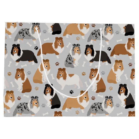 Sheltie Dog Bones and Paws Large Gift Bag Groot Cadeauzakje (Achterkant)