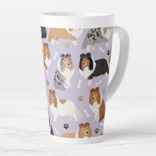 Sheltie Dog Botten en Paws Latte Mok (Rechterhoek)
