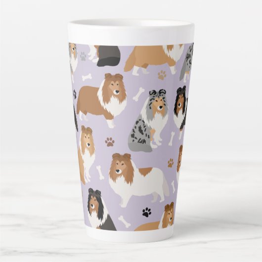 Sheltie Dog Botten en Paws Latte Mok (Voorkant)