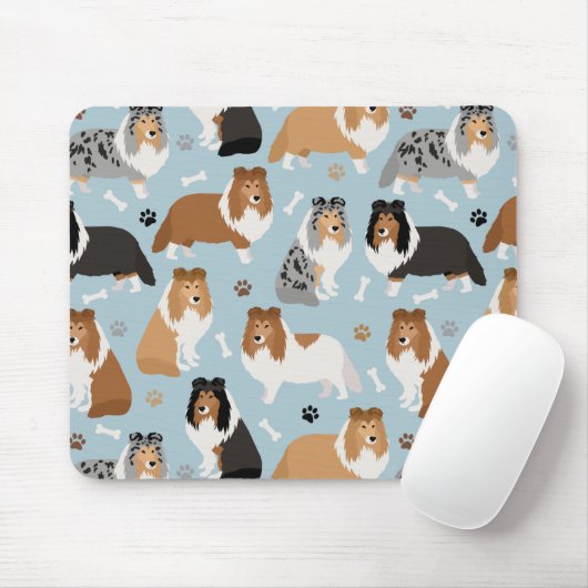 Sheltie Dog Botten en Paws Muismat (Met muis)