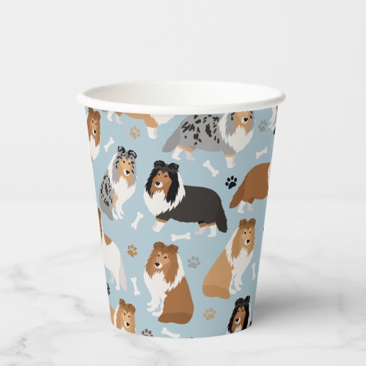 Sheltie Dog Botten en Paws Papieren Bekers (Voorkant)