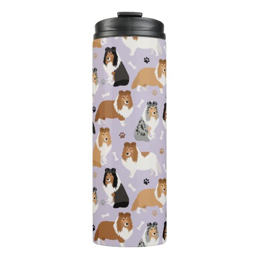 Sheltie Dog Botten en Paws Thermal Tumbler Thermosbeker (Voorkant)