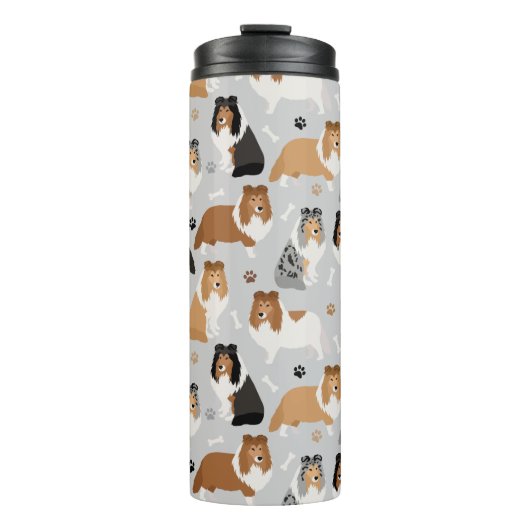 Sheltie Dog Botten en Paws Thermal Tumbler Thermosbeker (Voorkant)