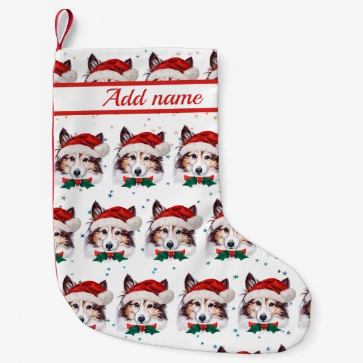 Sheltie Dog Breed Christmas Stars Kleine Kerstsok (Voorkant)