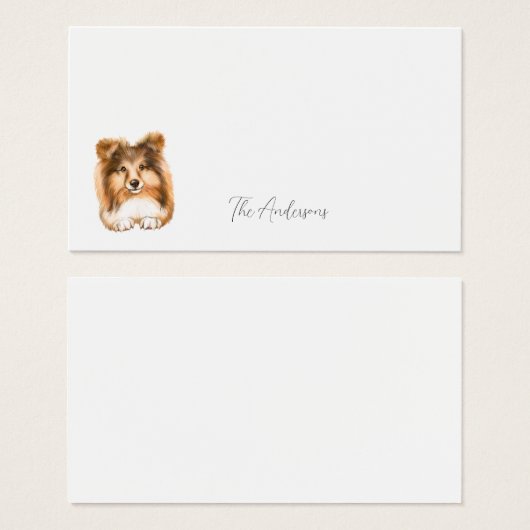 Sheltie Dog Gift Label minimalistisch, bewerkbaar, Visitekaartje (Voorkant /achterkant)