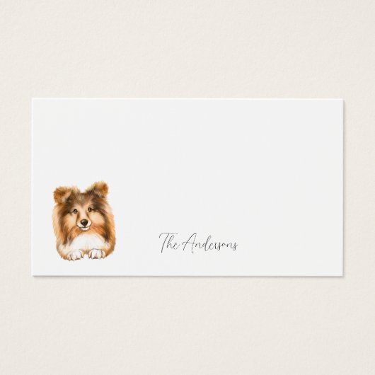 Sheltie Dog Gift Label minimalistisch, bewerkbaar, Visitekaartje (Voorkant)