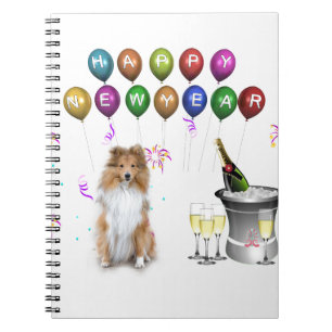 Sheltie Dog Happy Nieuwjaar Notitieboek