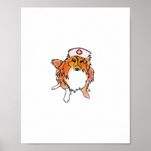 Sheltie Dog in Nurse Pet – animalsinhats Classic T Poster (Voorkant)