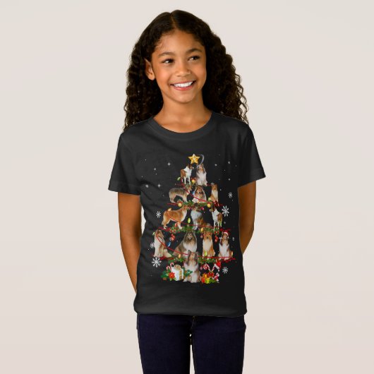 Sheltie Dog kerstboomverlichting Funny Dog Xmas G T-shirt (Voorkant volledig)