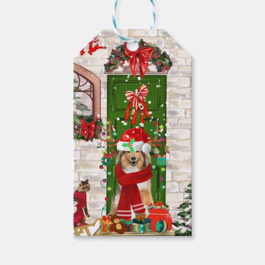 Sheltie Dog Kerstmis Cadeaulabel (Voorkant)