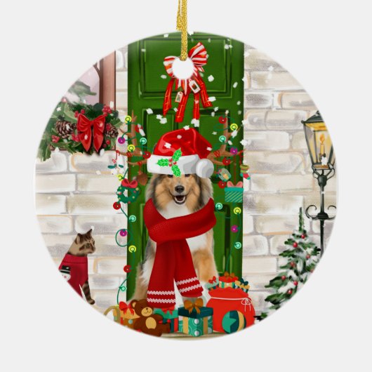 Sheltie Dog Kerstmis Keramisch Ornament (Achterkant)