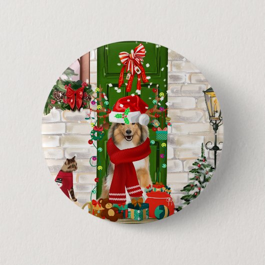 Sheltie Dog Kerstmis Ronde Button 5,7 Cm (Voorkant)