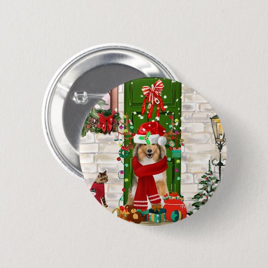 Sheltie Dog Kerstmis Ronde Button 5,7 Cm (Voorkant /achterkant)