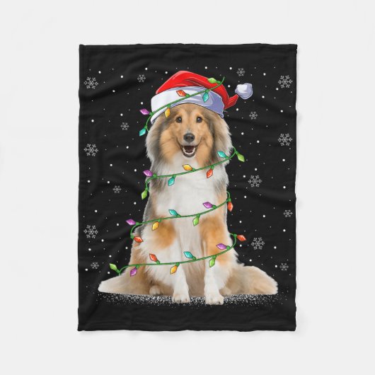 Sheltie Dog Lover Xmas Lighting Santa Sheltie Chri Fleece Deken (Voorkant)