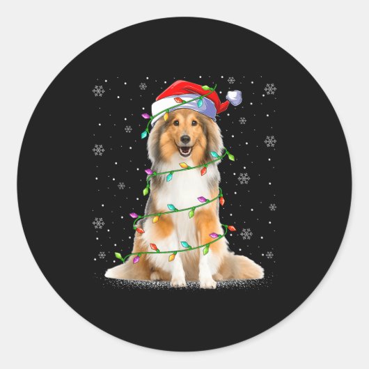 Sheltie Dog Lover Xmas Lighting Santa Sheltie Chri Ronde Sticker (Voorkant)
