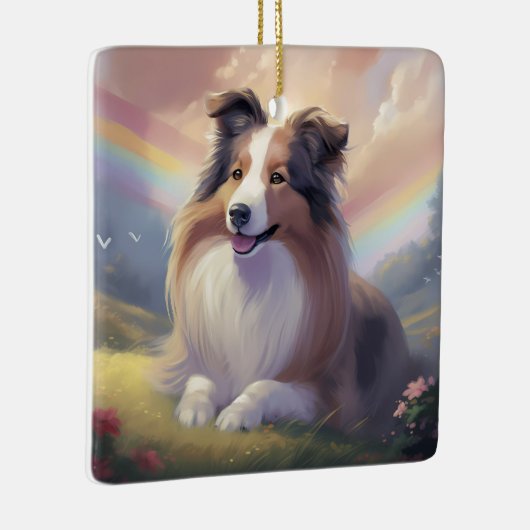 Sheltie Dog Memorial Rainbow Bridge - Gepersonalis Keramisch Ornament (Rechts)