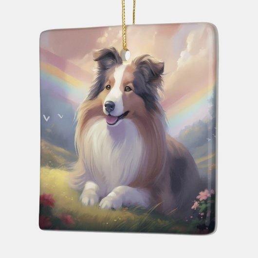 Sheltie Dog Memorial Rainbow Bridge - Gepersonalis Keramisch Ornament (Links)