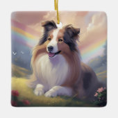 Sheltie Dog Memorial Rainbow Bridge - Gepersonalis Keramisch Ornament (Voorkant)