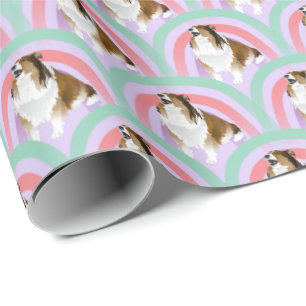 Sheltie Dog Rainbow Paarse Verjaardag Cadeaupapier
