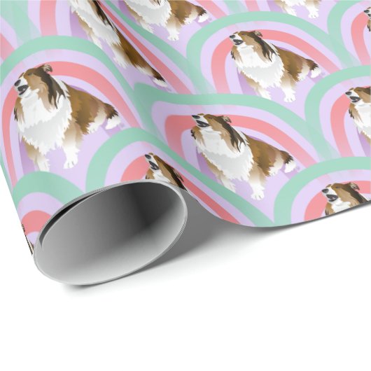 Sheltie Dog Rainbow Paarse Verjaardag Cadeaupapier (Rol Hoek)