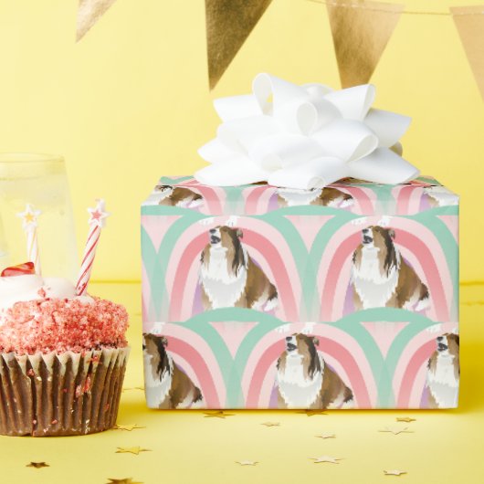 Sheltie Dog Rainbow Roze Verjaardag Cadeaupapier (Verjaardagsfeest)