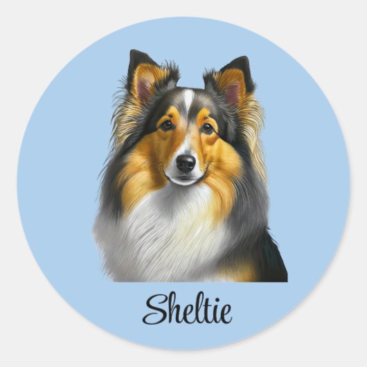 Sheltie Dog Sjabloon Ronde Sticker (Voorkant)