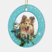 Sheltie Dog Snowflake Blue Lijst Holiday Bouquet Keramisch Ornament (Links)