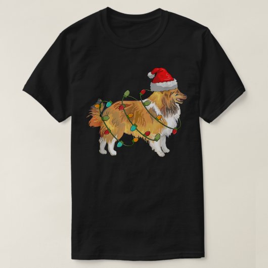 Sheltie Dog Ugly Christmas Sweater Xmas Tree Light T-shirt (Design voorkant)