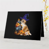 Sheltie Dog Witch And Pumpkins Halloween Thanksgiv Kaart (Gele Bloem)