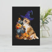 Sheltie Dog Witch en Pumpkins Halloween Thanksgiv Kaart (Staand voorkant)