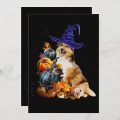 Sheltie Dog Witch en Pumpkins Halloween Thanksgiv Kaart (Voorkant / Achterkant)