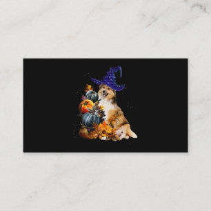 Sheltie Dog Witch en Pumpkins Halloween Thanksgiv Visitekaartje