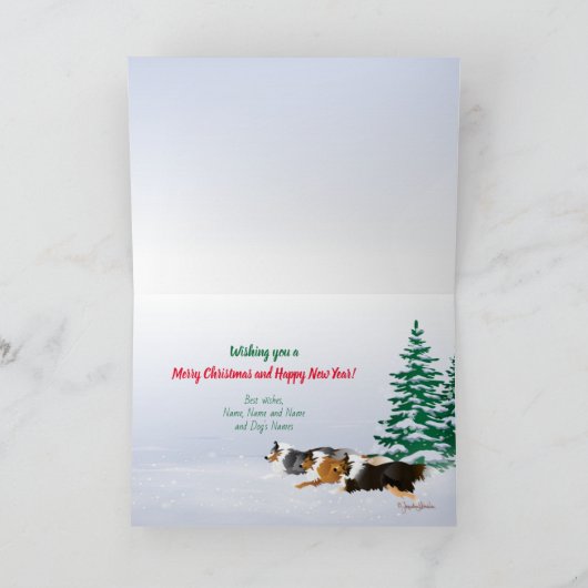 Sheltie Dogs Brown, Black and Grey, Pulling Sleigh Feestdagen Kaart (Binnen)