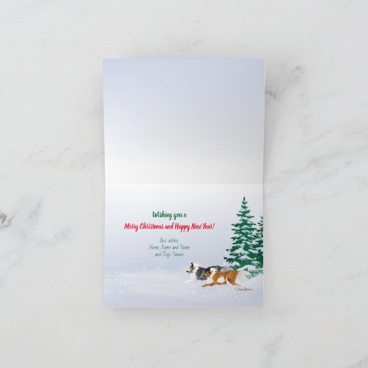 Sheltie Dogs Pulling Red Sleigh Feestdagen Kaart (Binnen)