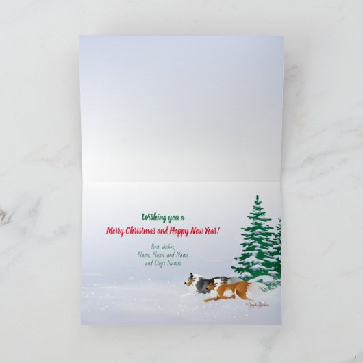 Sheltie Dogs Pulling Red Sleigh Feestdagen Kaart (Binnen)
