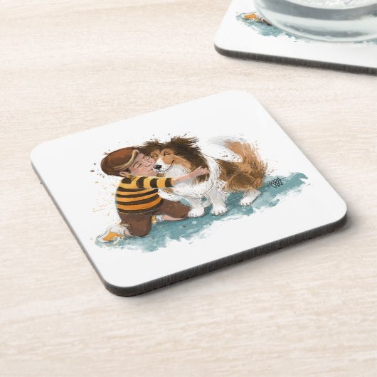 Sheltie en Boy Dog Knuffel Bier Onderzetter (Linkerzijde)