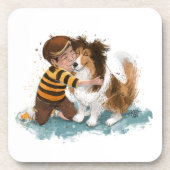 Sheltie en Boy Dog Knuffel Bier Onderzetter (Voorkant)
