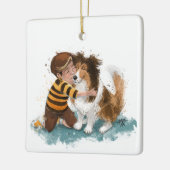 Sheltie en Boy Dog Knuffel Keramisch Ornament (Links)