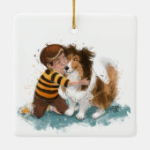 Sheltie en Boy Dog Knuffel Keramisch Ornament (Achterkant)