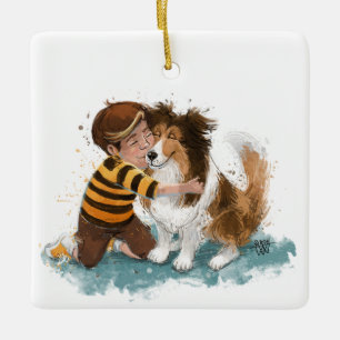 Sheltie en Boy Dog Knuffel Keramisch Ornament