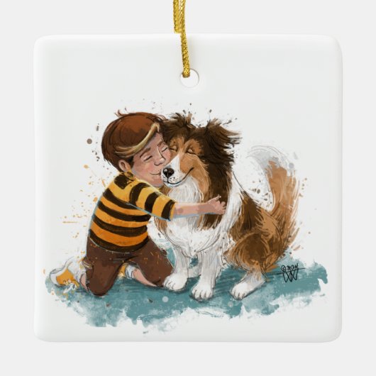 Sheltie en Boy Dog Knuffel Keramisch Ornament (Voorkant)