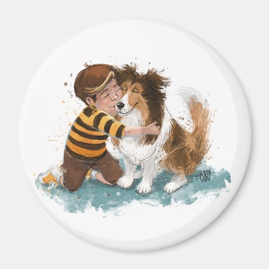 Sheltie en Boy Dog Knuffel Magneet (Voorkant)